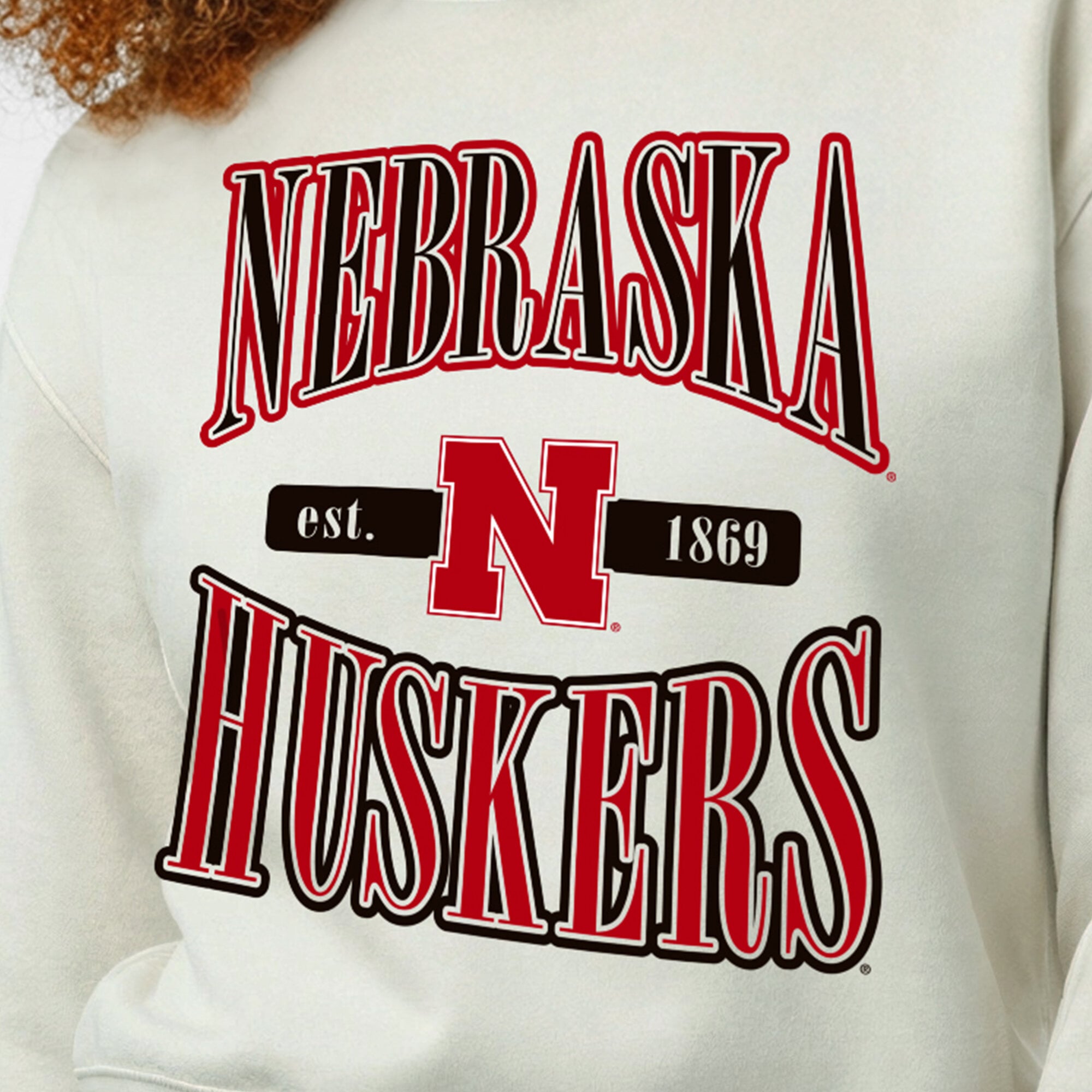 Women's Champion White Nebraska Huskers Yarn Dye Rib Reverse Weave Crew Sweatshirt